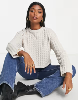 Stradivarius cable detail sweater in light stone | ASOS (Global)