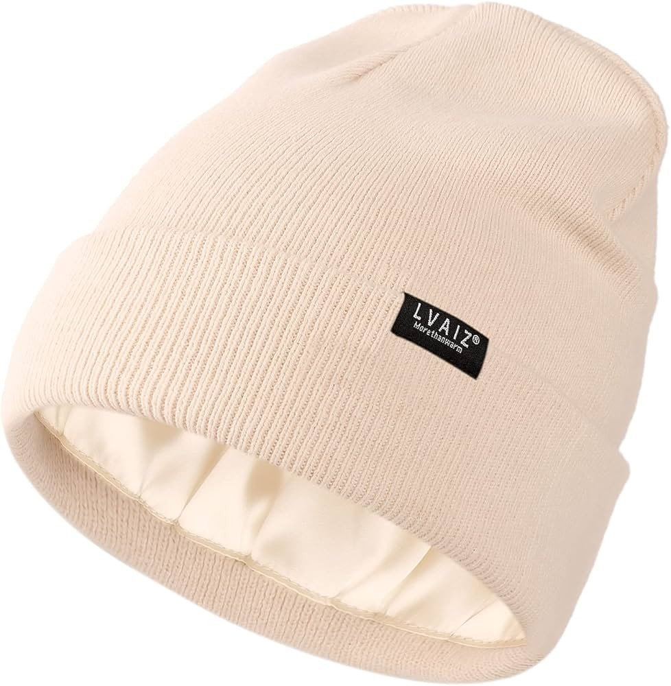 Satin Lined Winter Beanie Hats for Women Knitted Watch Hat with Silk Lining Unisex Solid Skull Ca... | Amazon (US)