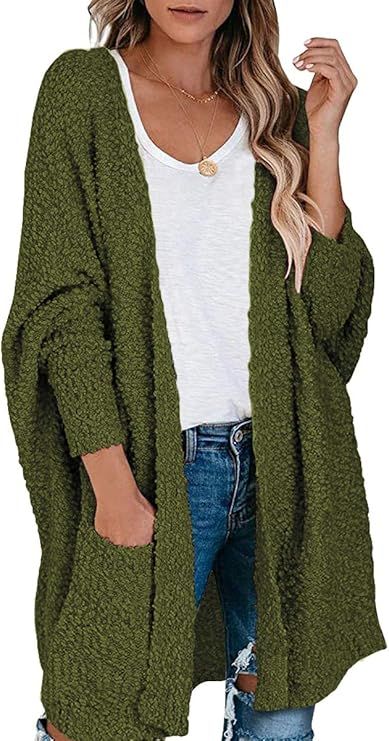 ANTSZONE Women's Oversized Popcorn Soft Knit Batwing Sleeve Open Front Long Cardigan Sweaters wit... | Amazon (US)