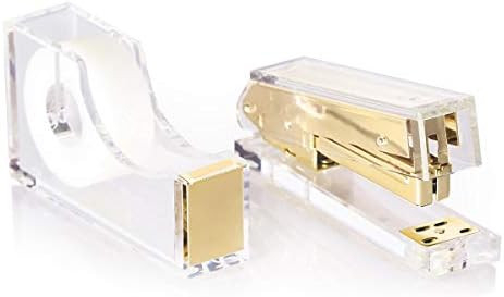 Staple & Stick Office Supplies Designer - Acrylic Lucite Gold Stapler & Tape Dispenser - Elegant ... | Amazon (US)