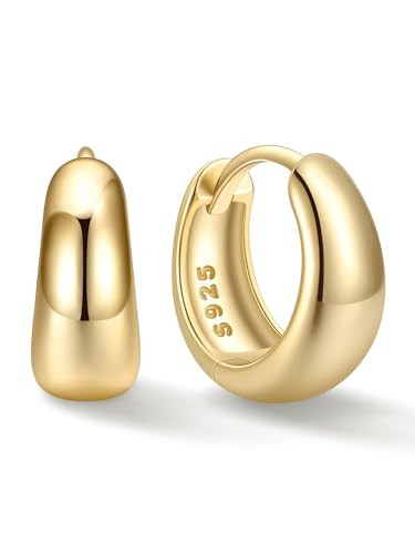 ChicSilver 14K Gold Plated Huggie Hoop Earrings 8mm, 925 Sterling Silver Tiny Gold Hoop Earrings for Women, Hypoallergenic Lightweight | Amazon (US)