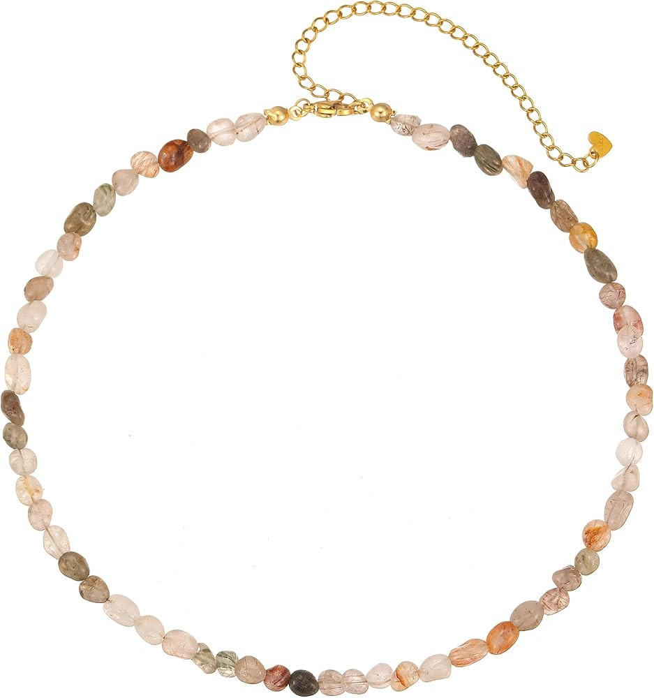 Wellike Beaded Necklaces For Women Trendy Dainty Choker Necklace Chain 18k Gold Plated Natural St... | Amazon (US)