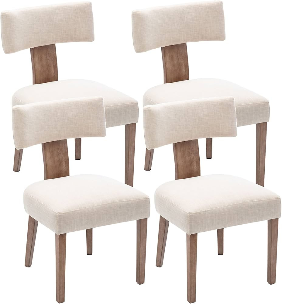 VESCASA Upholstered Farmhouse Dining Chairs with Wood Legs, Mid-Century Modern Linen Padded Dinin... | Amazon (US)