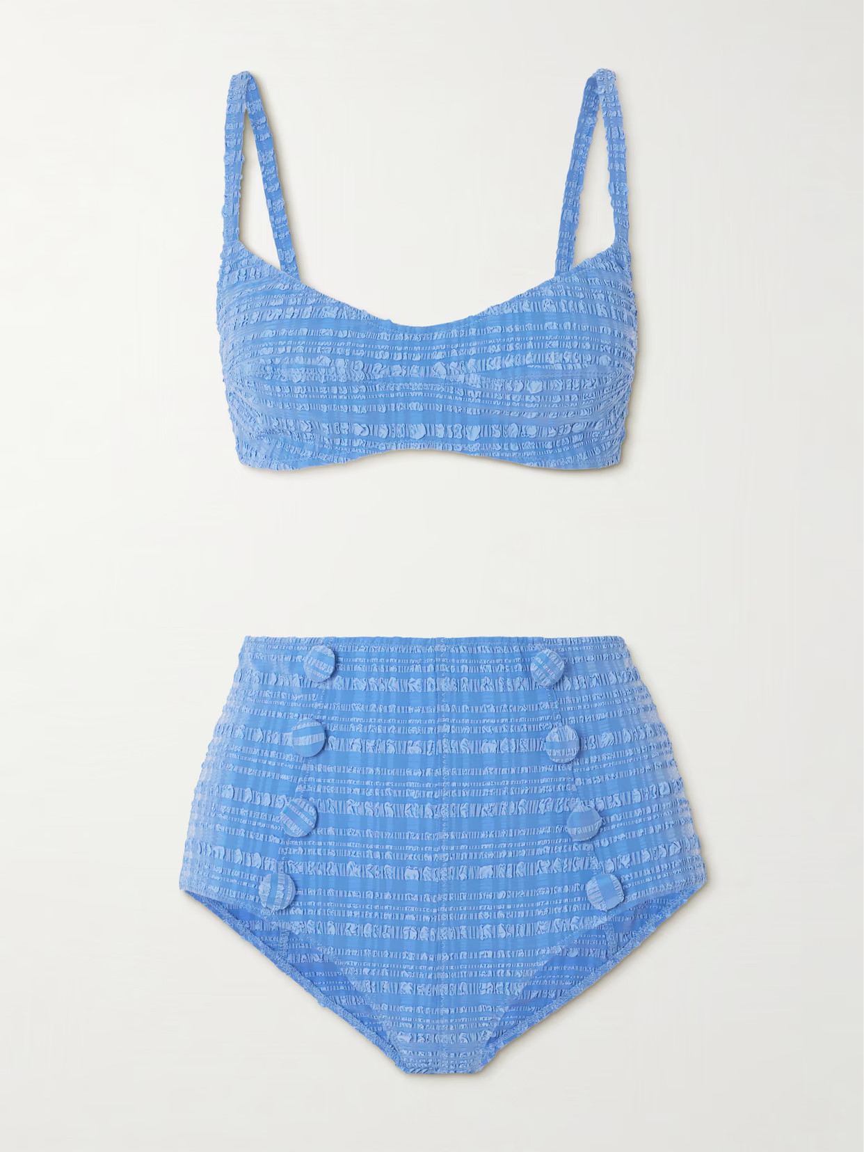 Lisa Marie Fernandez - Button-embellished Striped Seersucker Bikini - Blue | NET-A-PORTER (US)
