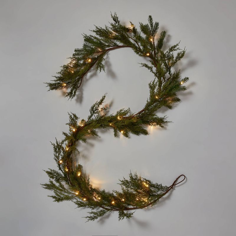 9' Pre-Lit Battery Operated LED Artificial Mixed Greenery Christmas Garland Warm White Lights - W... | Target