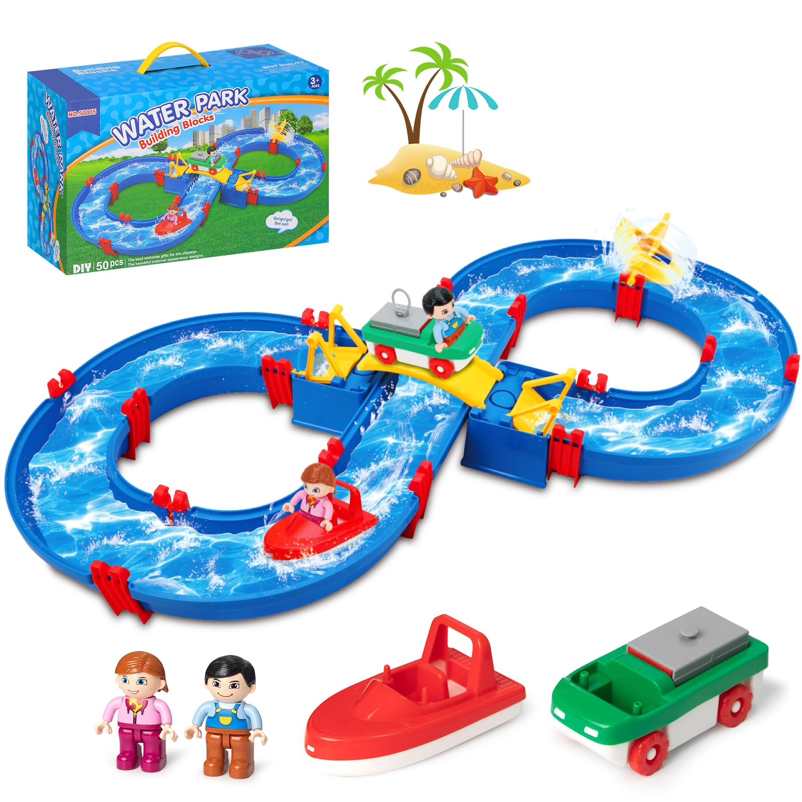 Water Table Toys for Toddler, 50 PCS DIY Kids Water Table Track Toy Playset, Summer Beach Backyar... | Amazon (US)