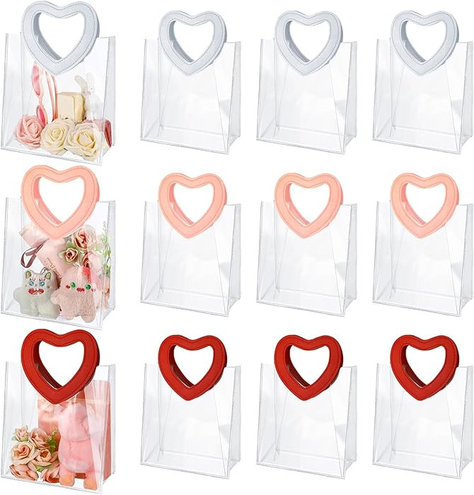Locmeo 12 Pcs Valentine's Day Clear Plastic Gift Bags with Handle, 7.87 x 7.09 x 3.94 Inch Reusab... | Amazon (US)