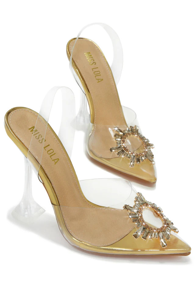 Luxe Affair - Gold | Embellished Pointed Toe Pumps | MISS LOLA