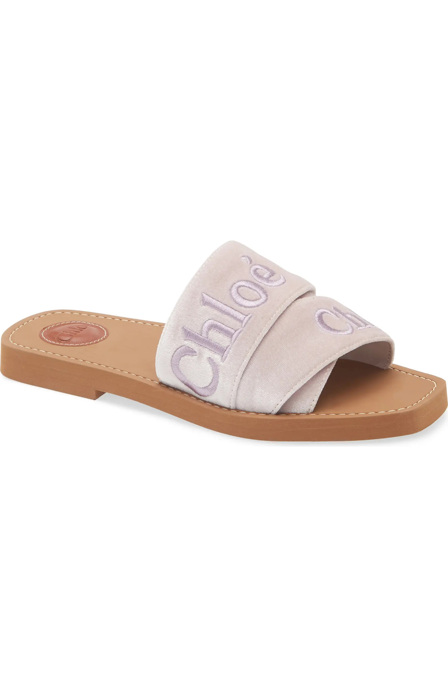 Woody Logo Velvet Slide Sandal (Women) | Nordstrom