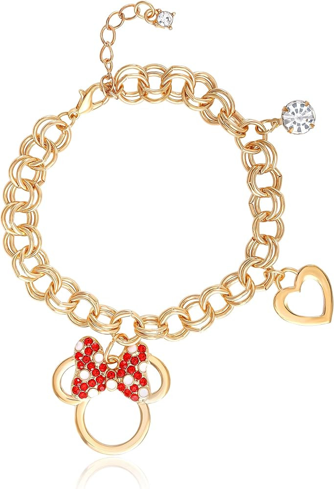 Disney Minnie Mouse Charm Bracelets Official License, 7"+1" Chunky Bracelet with Crystal Minnie S... | Amazon (US)