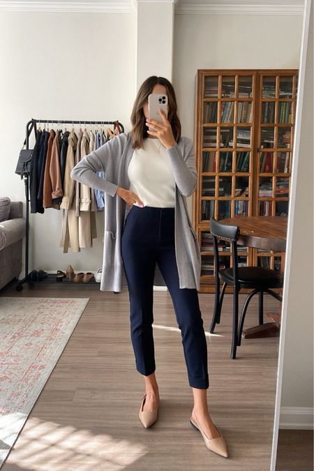 Business casual workwear for spring

Gray cardigan xs 
Ankle pants 00P 
Slingback flats - beige sold out, linked to similar styles in stock 

Workwear / office outfit / business casual/ spring style / navy / flats / slingbacks

#LTKSeasonal #LTKworkwear