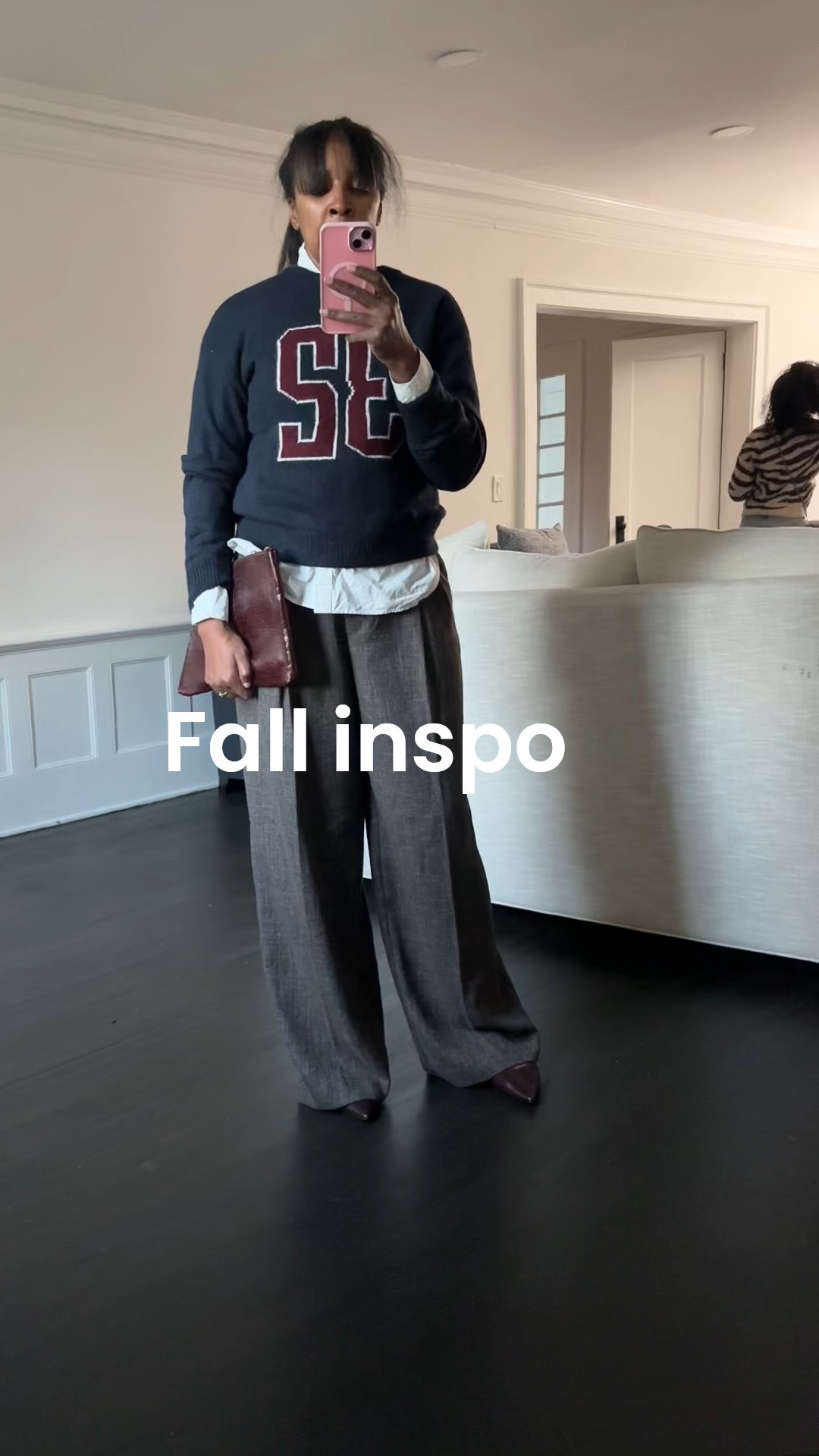 Fall outfit varsity sweater white shirt brown pants #style # fashion #outfit #inspo #classic #preppy 

#LTKOver40 #LTKFindsUnder100 #LTKStyleTip
