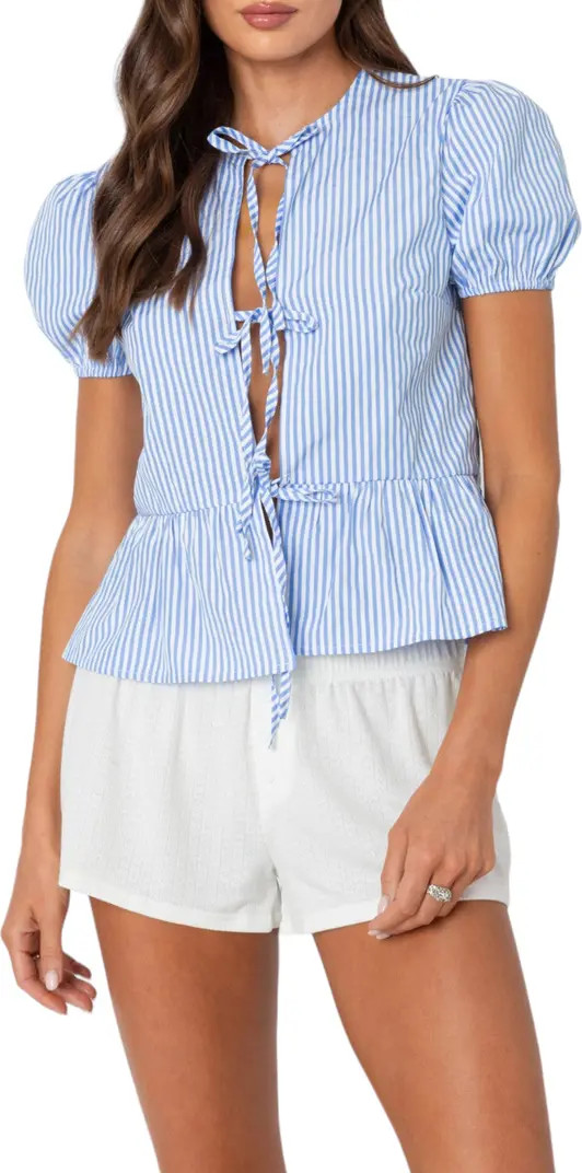 Stripe Tie Front Puff Sleeve Shirt | Nordstrom