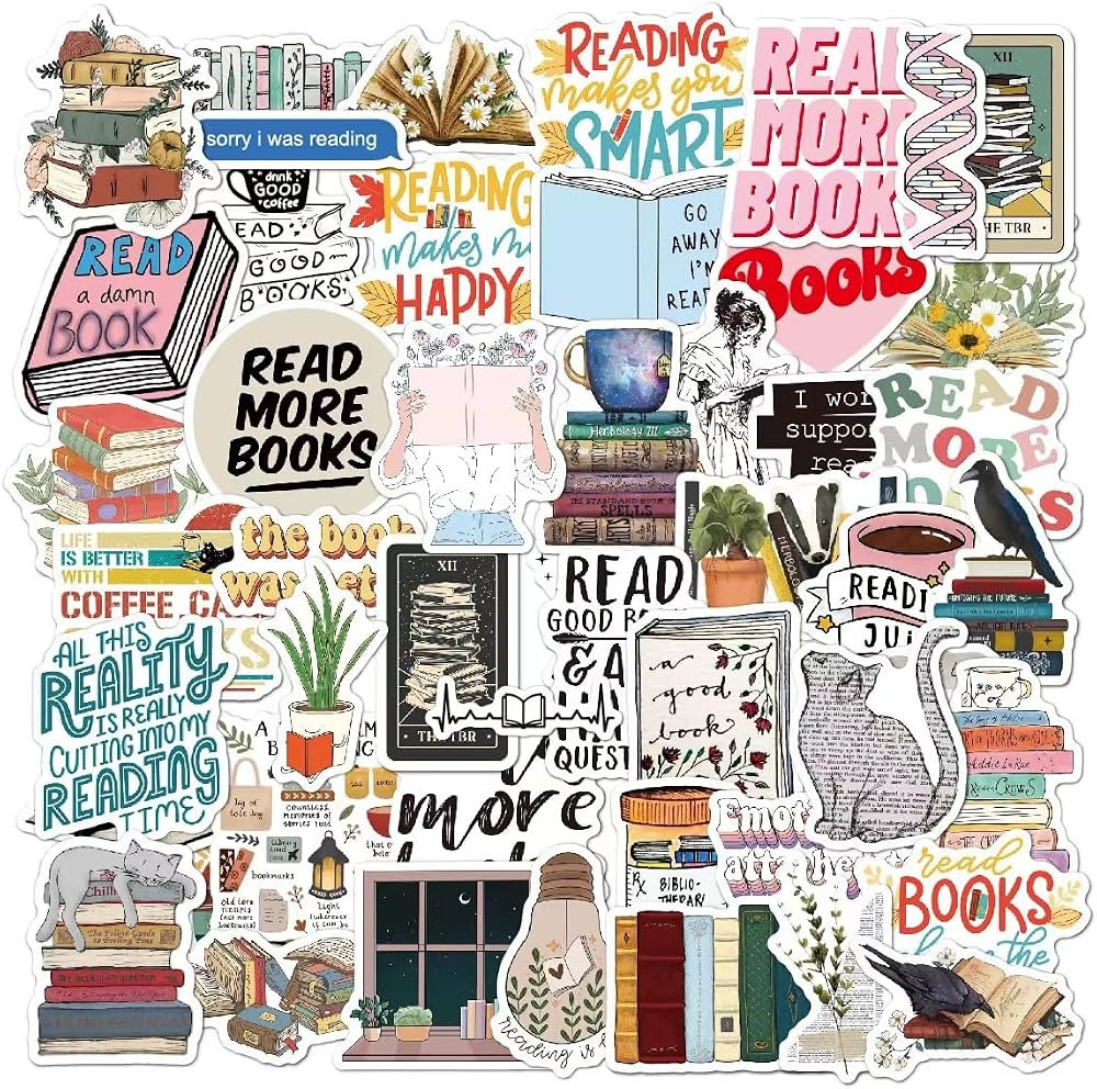 50pcs Book Stickers for Kindle, Bookish Reading Stickers for Laptop, Booktok Stickers Book Lover ... | Amazon (US)
