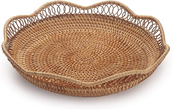Rattan Fruit Basket Natural Woven Cake Bread Tray for Serving Kitchen Counter Table (11.8inch D x... | Amazon (US)