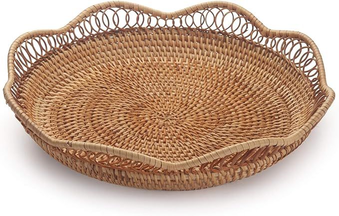 Rattan Fruit Basket Natural Woven Cake Bread Tray for Serving Kitchen Counter Table (11.8inch D x... | Amazon (US)