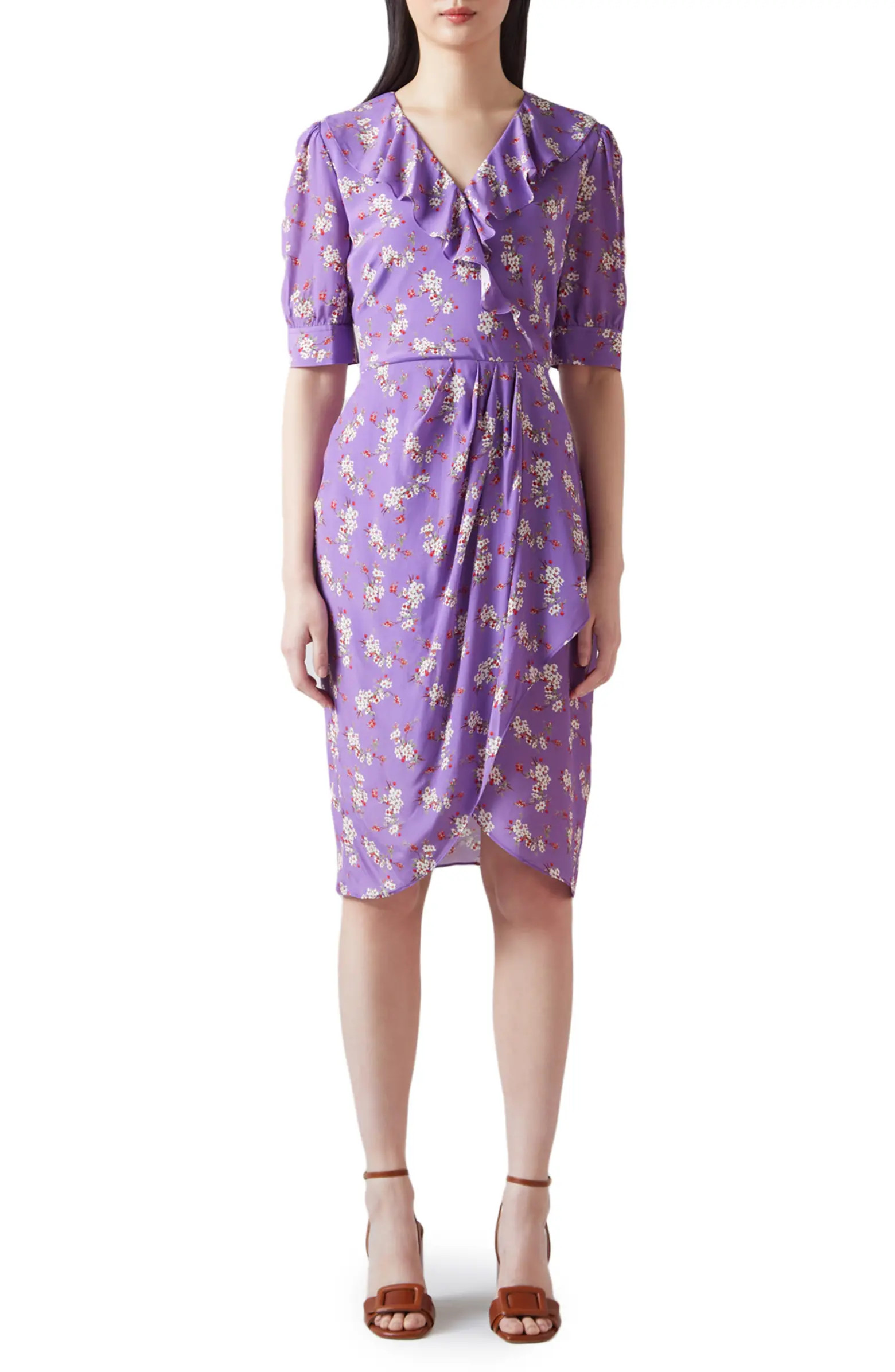 LK Bennett Ophelia Floral Short Sleeve Faux Wrap Dress | Nordstromrack | Nordstrom Rack