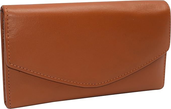 RFID Genuine Leather Women's Slim Flap Wallet Clutch Organizer (Tan) | Amazon (US)
