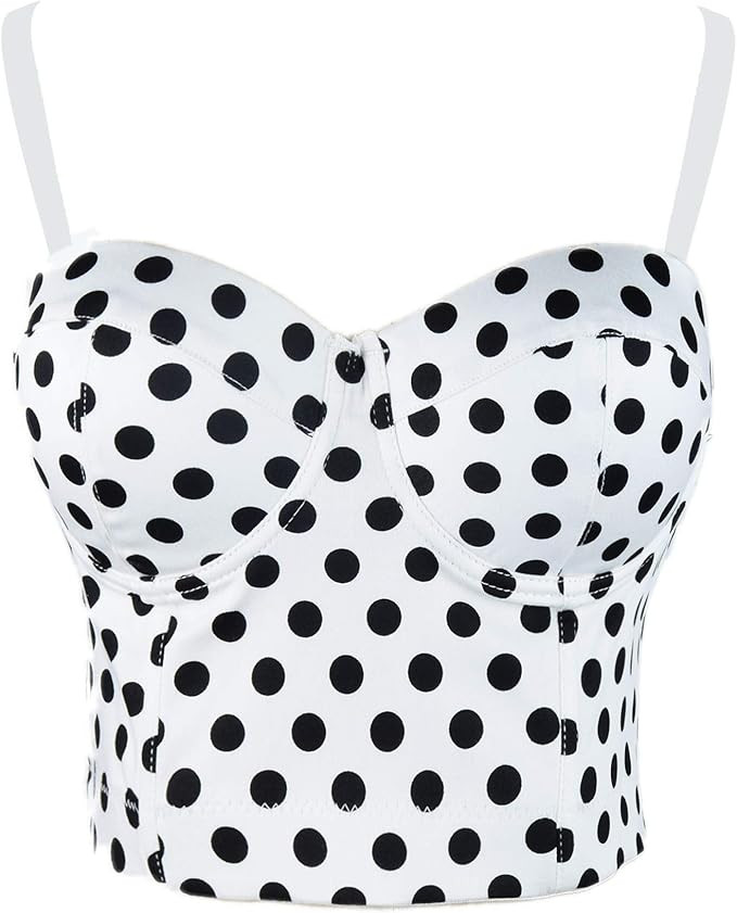 ELLACCI Polka Dot Print Bustier Crop Top Sexy Women's Corset Top Bra White | Amazon (US)