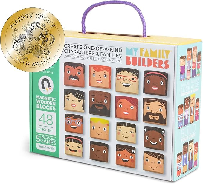 48-Piece Multiracial Family Play Set – Magnetic Wooden Diversity Building Blocks for Kids – M... | Amazon (US)