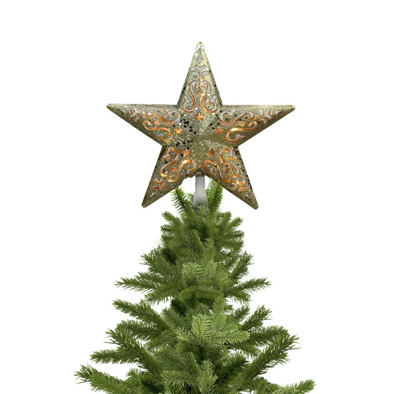 Northlight 8.25" Gold Glitter Star Christmas Tree Topper - Clear Lights | Walmart (US)