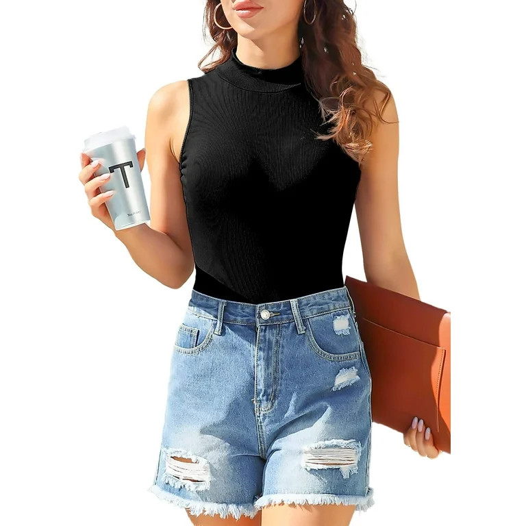 Vafful Mock Neck Tank Tops for Women Sleeveless Turtleneck Women Tank Tops Slim Fit Ribbed Basic ... | Walmart (US)