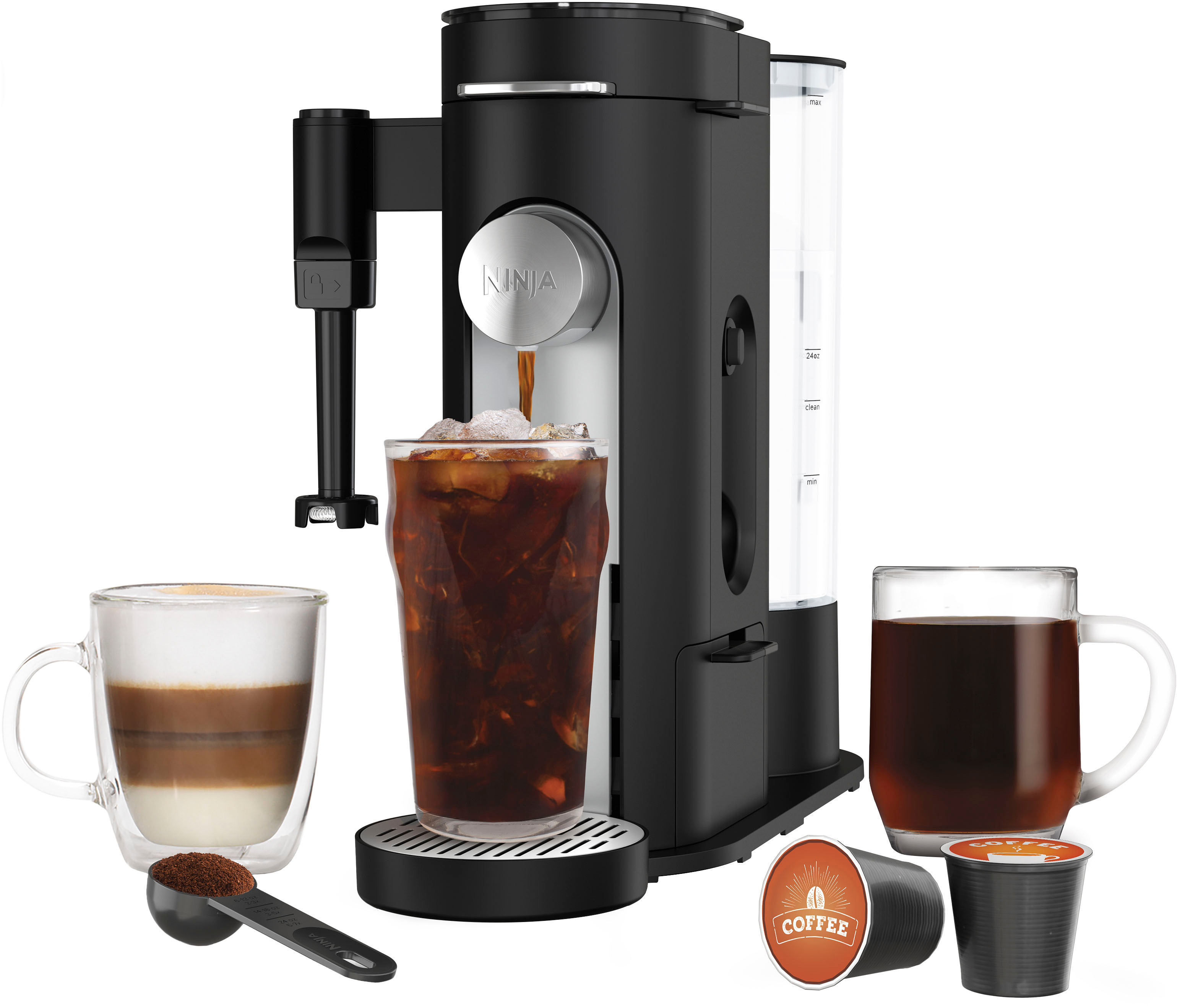 Ninja - Pods & Grounds Specialty Single-Serve Iced Coffee Maker, K-Cup Pod Compatible with Foldaway Milk Frother - Black | Best Buy U.S.