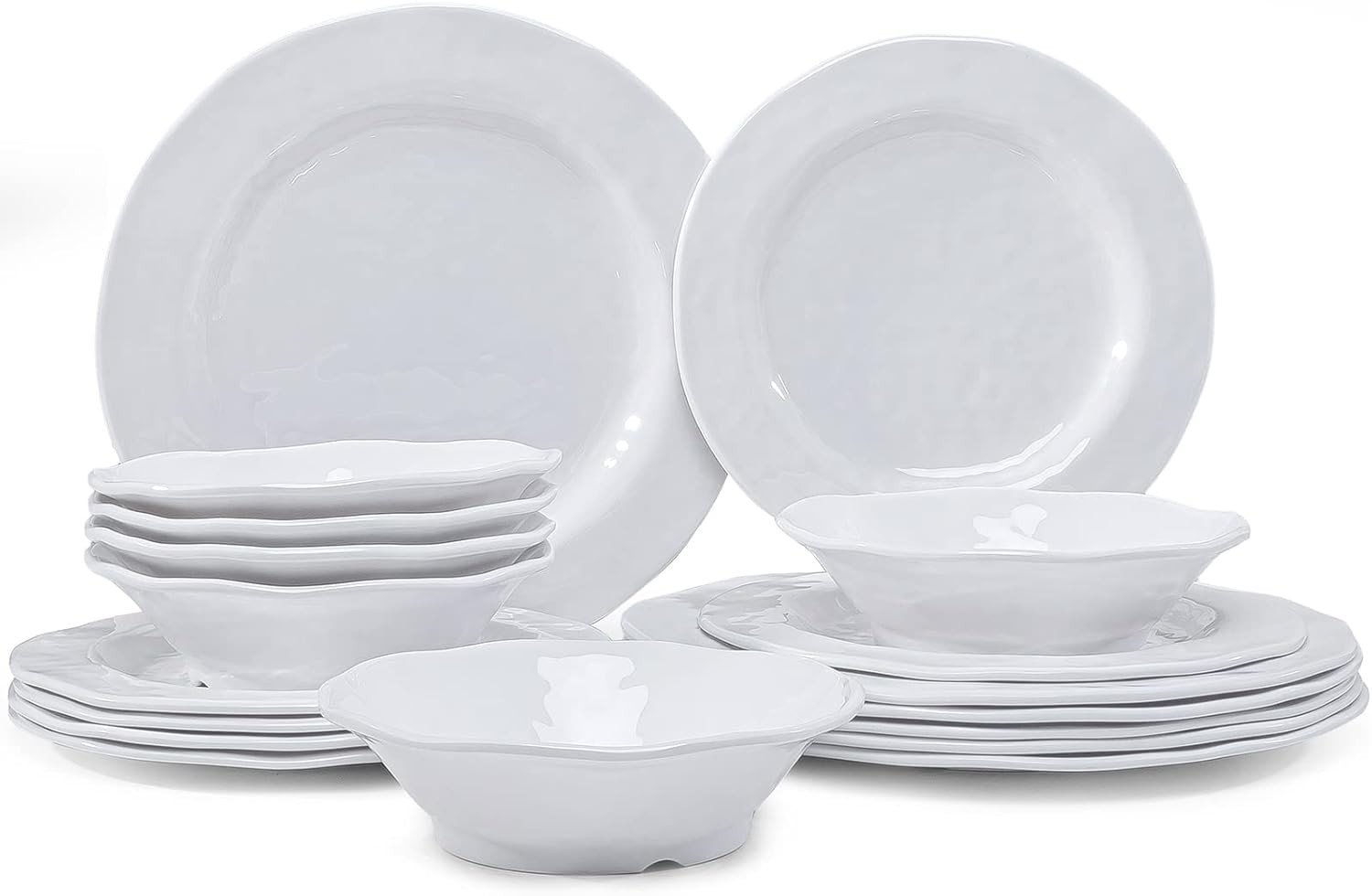 LEHAHA Basic White Melamine Dinnerware Sets, 18 Piece melamine dishes set, Service for 6, Plates and Bowls Sets Great for Indoor and Outdoor Use, Dishwasher safe… | Amazon (US)
