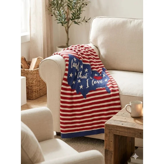 Lanwood Home American Heartland Map Americana Knitted Throw Blanket, Oversize Throw | Walmart (US)