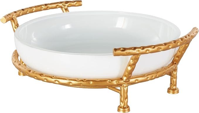 Deco 79 Tempered Glass Kitchen Serving Bowl with Gold Metal Stand, 15" x 12" x 5", White | Amazon (US)