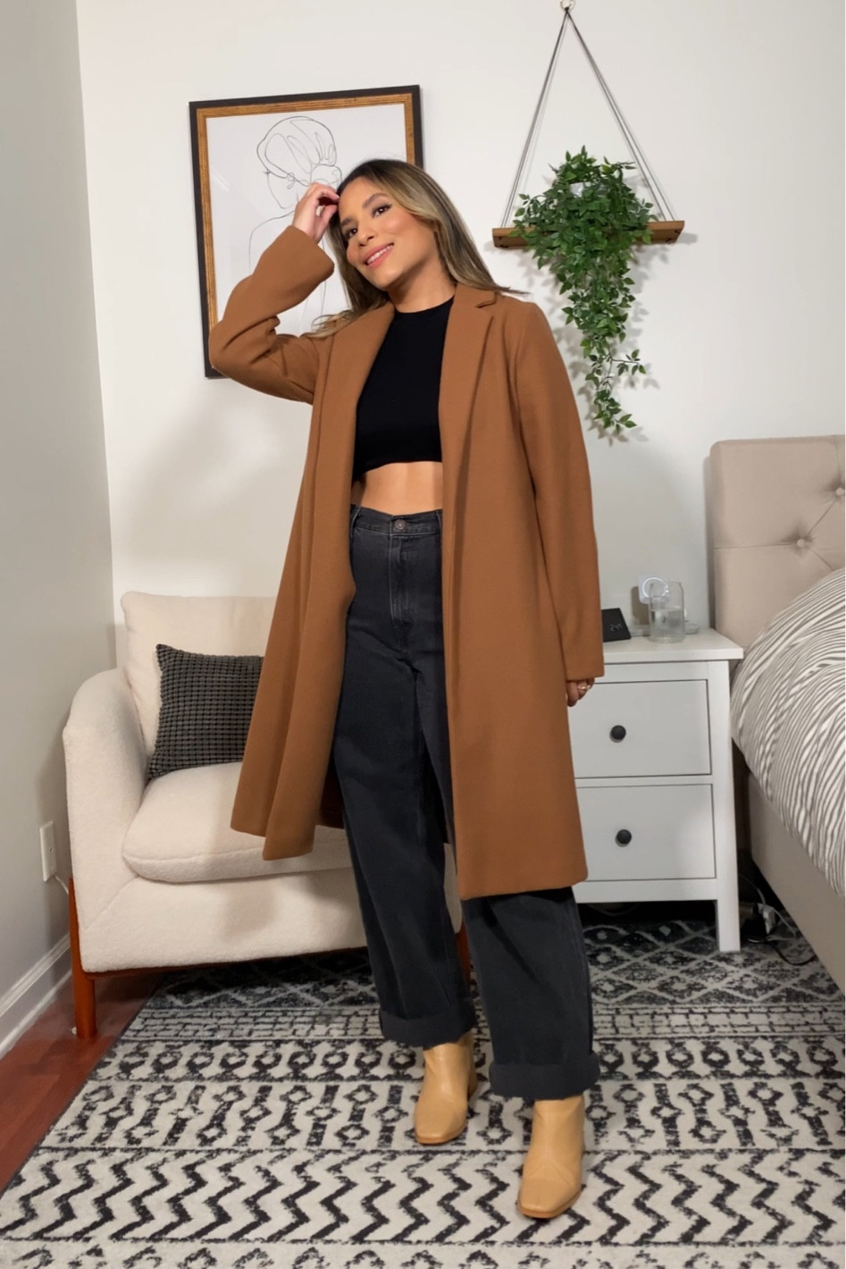 Exact coat is from Zara, booties are old from NastyGal. Linked alternative pieces 🤎