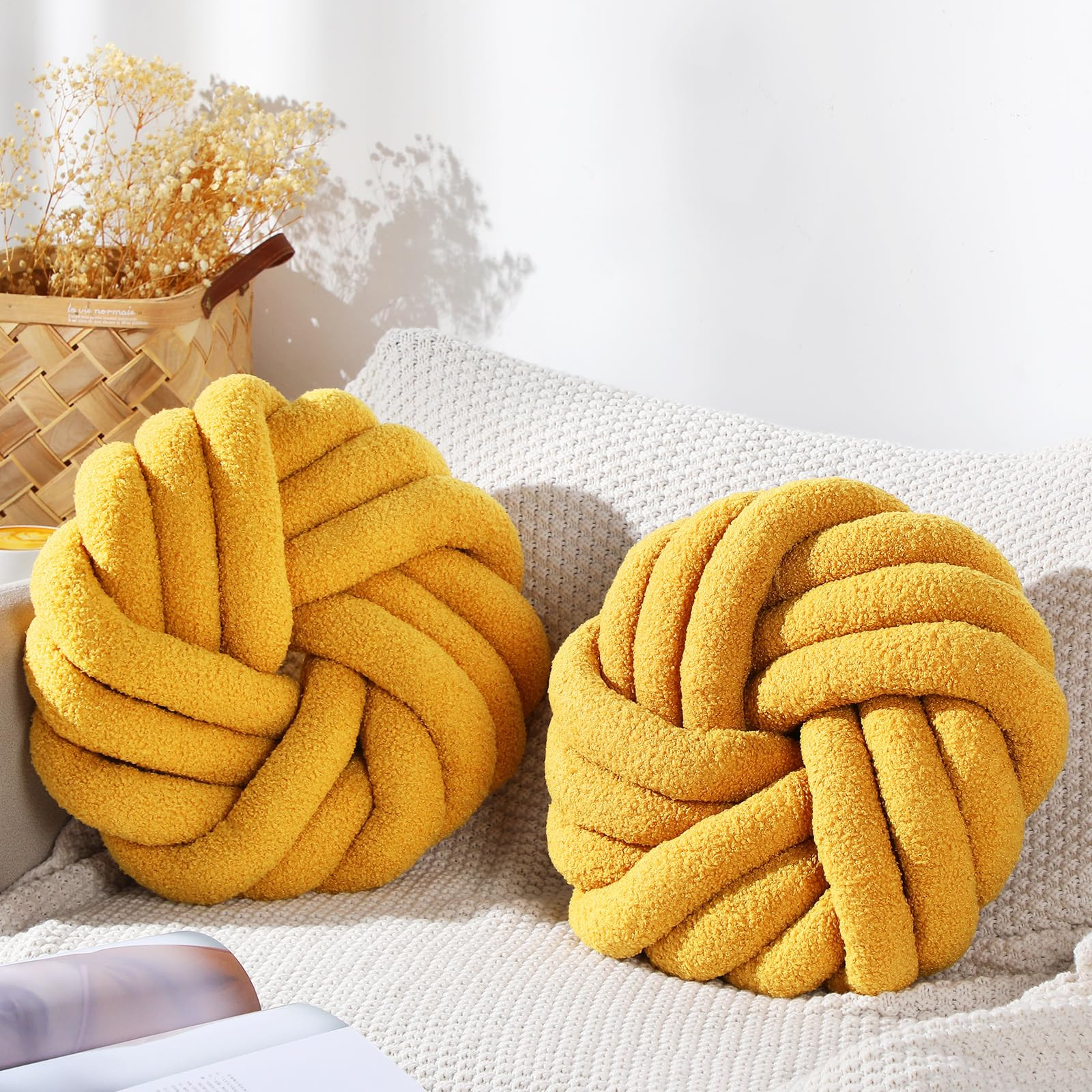 Marsui 2 Pieces Knot Ball Pillows 14 x 14 Inch Decorative Pillow for Couch Bedroom Plush Throw Kn... | Amazon (US)