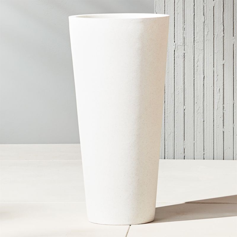 Shore Modern White Stone Outdoor Planter Tall + Reviews | CB2 | CB2