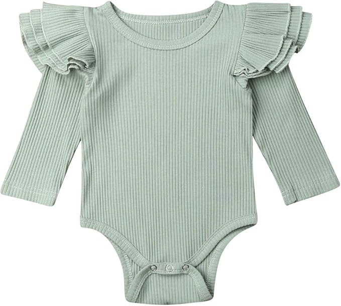 doublebabyjoy Baby Girl 1 Piece Ruffles Long Sleeve Romper Bodysuit Toddler Ribbed Knitted Playsu... | Amazon (US)