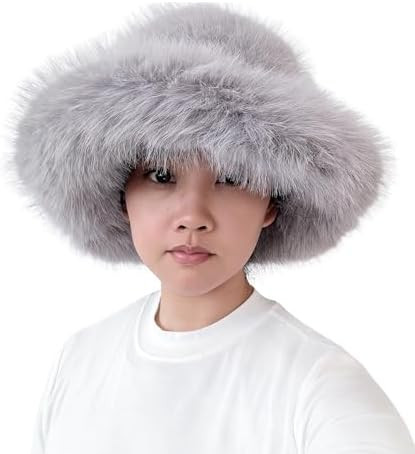 Lina & Lily Oversized Winter Faux Fur Bucket Hat for Women - Long Pile Fur Wide Moldable Brim | Amazon (US)