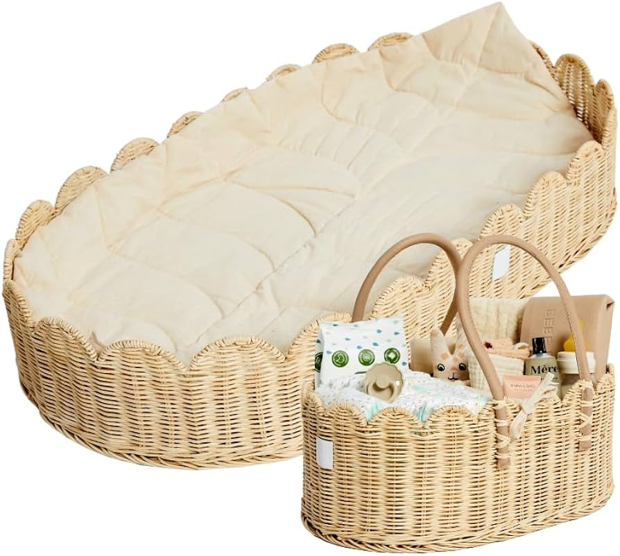 Premium Nursery Bundle - Baby Changing Basket & Baby Diaper Caddy Organizer - Scalloped Baskets -... | Amazon (US)