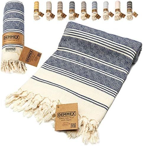 DEMMEX Certified 100% Organic Cotton & Organic Dye Prewashed XL Diamond Weave Turkish Towel Pesht... | Amazon (US)