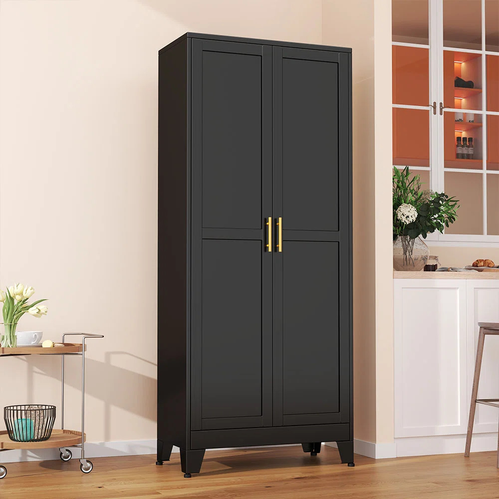 Winston Porter 74.8'' Tall Steel Pantry Cabinet with 5 Adjustabel Shelves for Kitchen and Home Of... | Wayfair North America