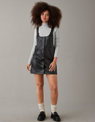 AE Vegan Leather Pinafore Dress | American Eagle Outfitters (US & CA)