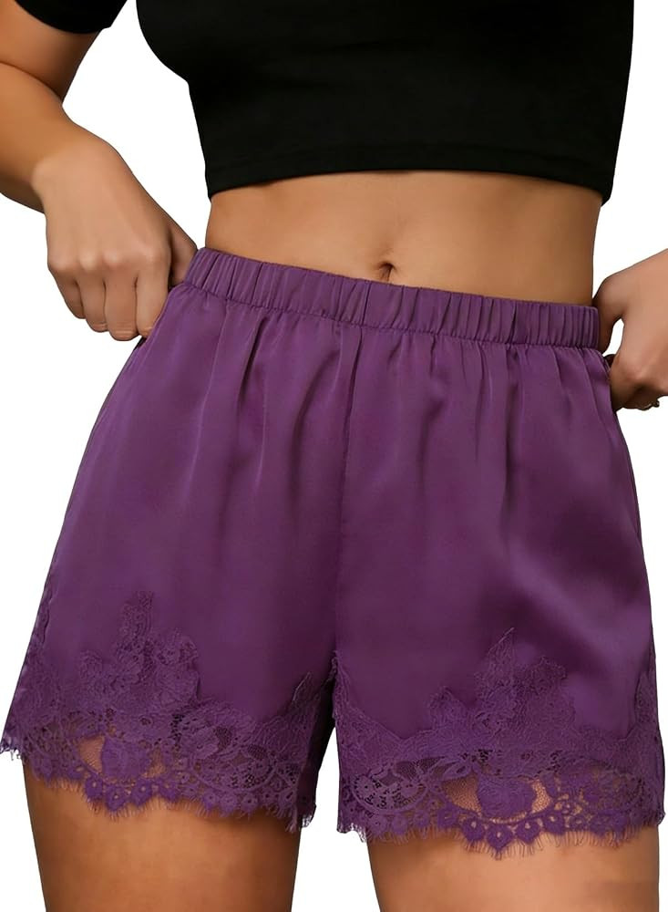 EVALESS Womens Shorts Satin Silk Lace Shorts 2026 Summer Micro Mini Slip Pajama Shorts Cute Beach... | Amazon (US)
