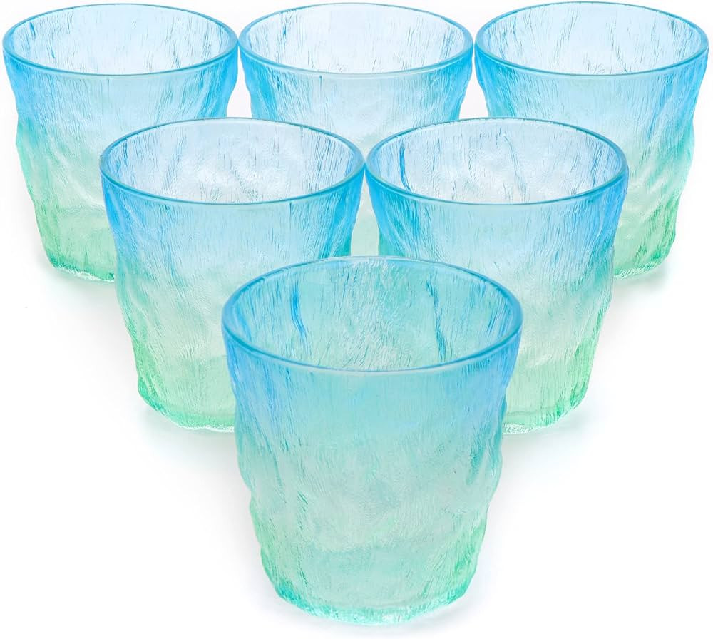 Gradient Drinking Glasses Set 6 Blue Glacier Pattern Glass Cup, Cute Drinking Glasses, Glassware ... | Amazon (US)