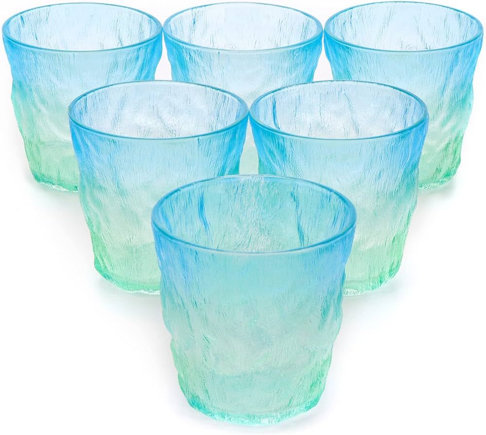 Gradient Drinking Glasses Set 6 Blue Glacier Pattern Glass Cup, Cute Drinking Glasses, Glassware ... | Amazon (US)
