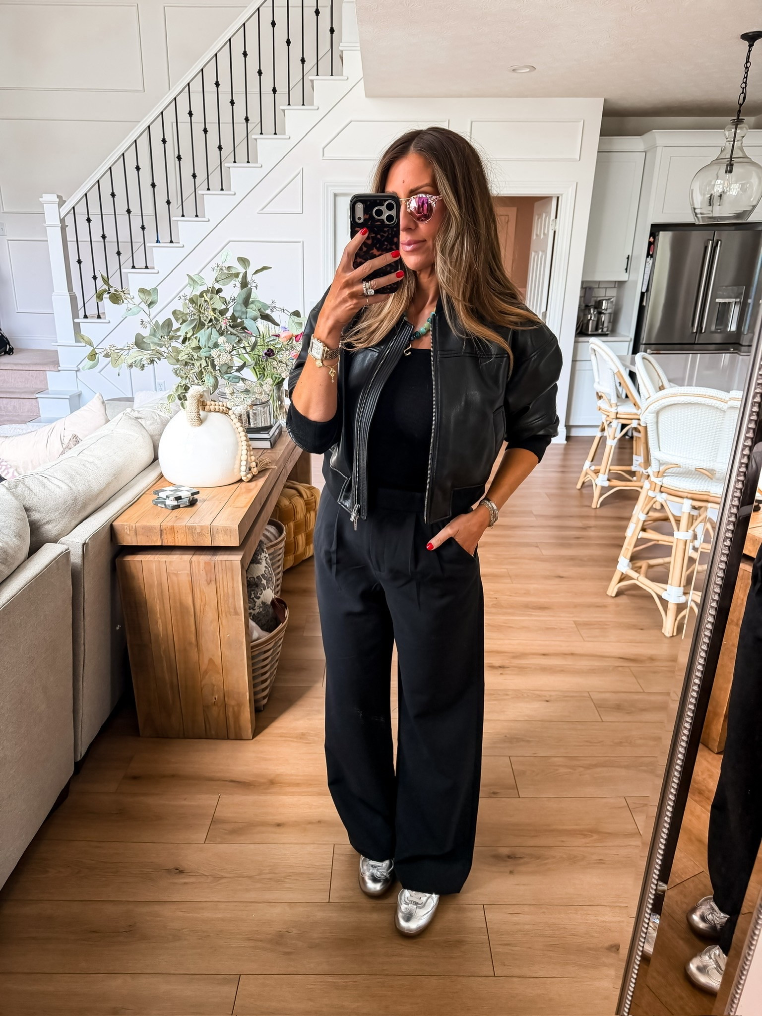 This leather jacket instantly pulls the whole look together. An easy way to make a basic black outfit feel elevated, chic, and a little edgy while still staying comfy.

faux leather jacket, black outfit inspo, elevated casual outfit, chic everyday style, casual street style, monochromatic outfit, spring layering outfit, comfy chic fashion, trendy mom style, wide leg pants outfit, effortless everyday look, themominstyle

#LTKootd #LTKSeasonal #LTKmomlife