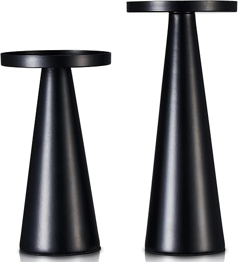 Metal Candle Holders Set of 2, Matte Black Candlestick Holders for 2-3 Inches Pillar Candles for ... | Amazon (US)