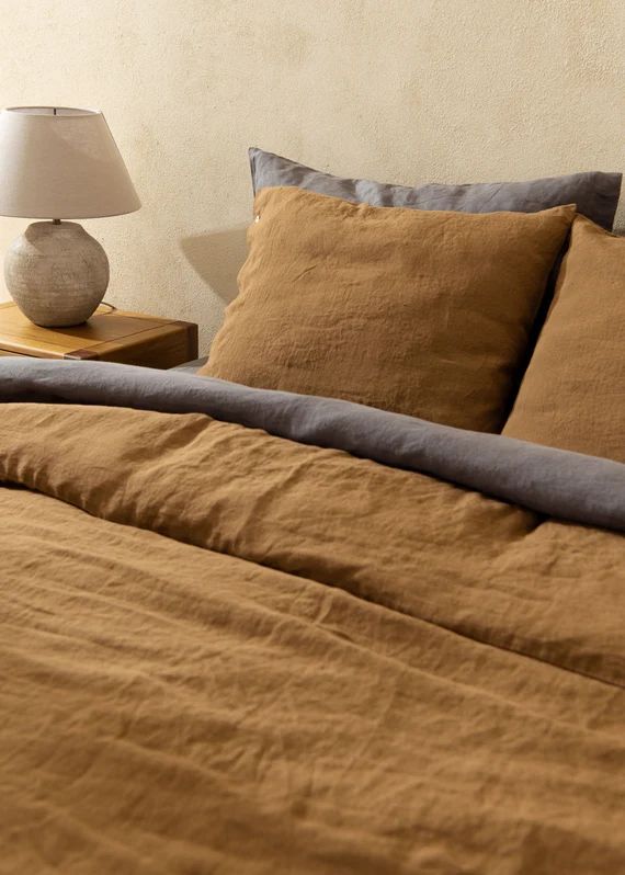 Linen Bedding Set in Cinnamon Color. Linen Duvet Cover and 2 linen pillowcases. Linen comforter s... | Etsy (US)