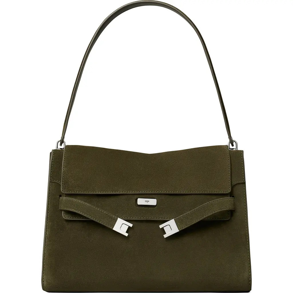 Tory Burch Large Lee Radziwill Suede Shoulder Bag in Dark Leccio at Nordstrom | Nordstrom