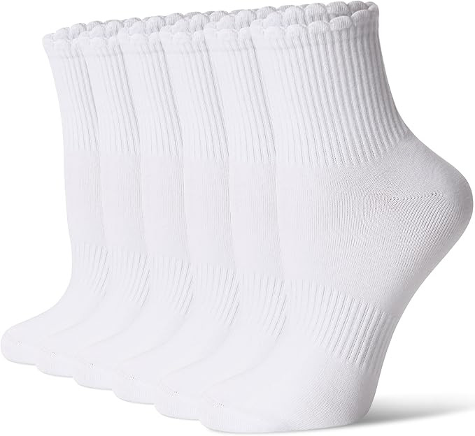 CS CELERSPORT Mini Crew Ankle Socks for Women With Scalloped Top Design Casual Cotton Socks 6 Pai... | Amazon (US)