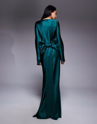 Daska satin maxi dress with exaggerated bow back in emerald green | ASOS | ASOS (Global)