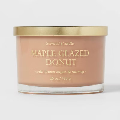 15oz Lidded Glass Jar Solid Brown 3-Wick Maple Glazed Donut Candle - Opalhouse™ | Target