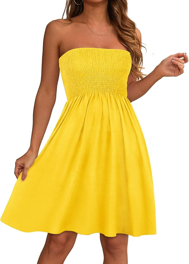 elescat Summer Dresses for Women Strapless Casual Beach Cover Ups Tube Top Sundress | Amazon (US)